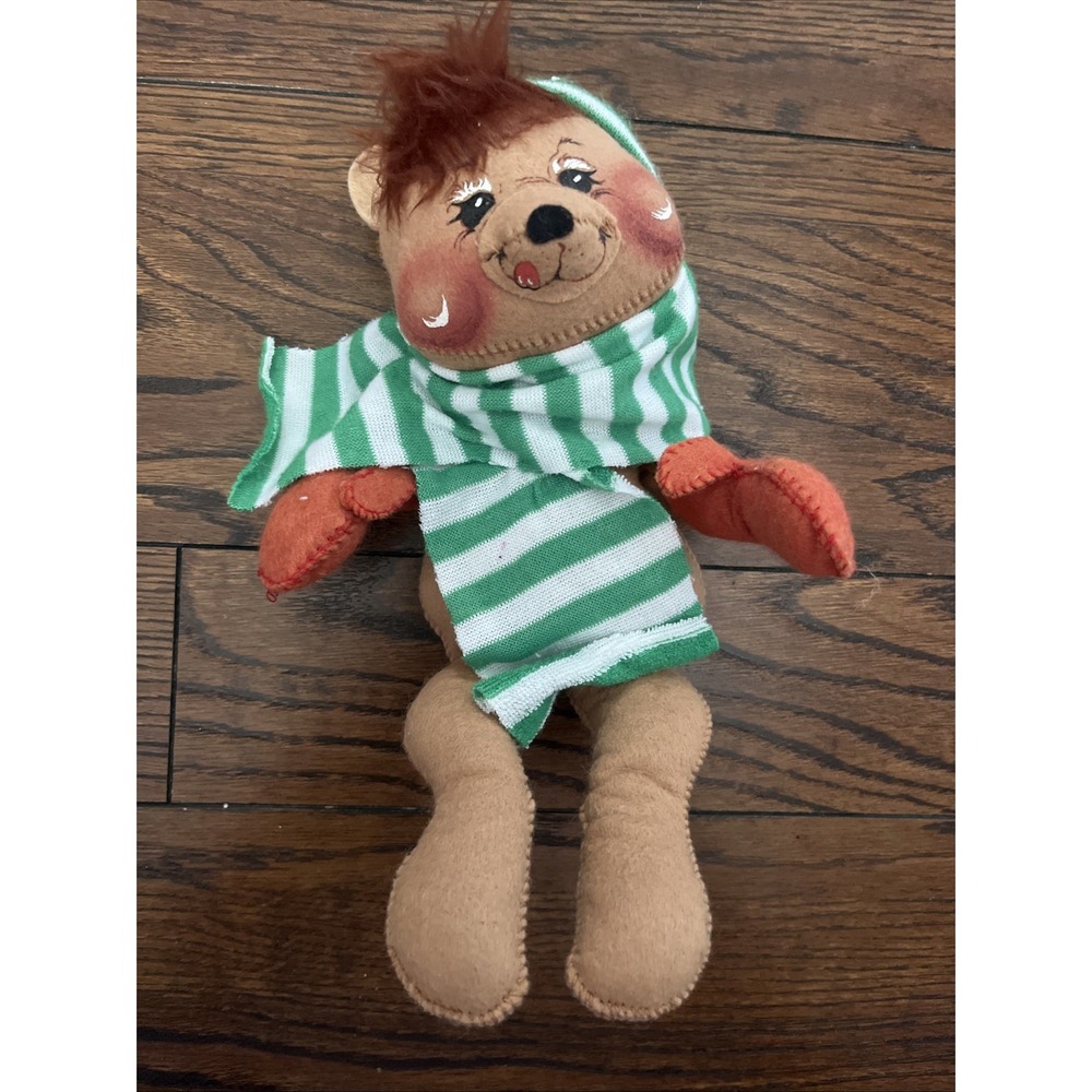 Annalee Vintage 1984 Annalee Doll Christmas BEAR ? Mouse ? Green Striped SCARF
